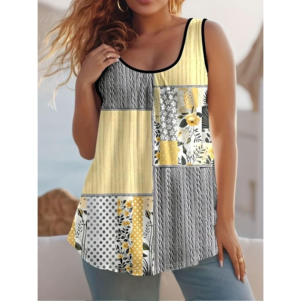 New Retro Floral Stripe 3D Print Tank Top Summer Women Streetwear Y2k Tops Oversized Vest Off Shoulder Sleeveless Woman Camisole