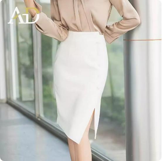 

Женский комплект рубашки и юбки цвета шампанского от AD Design Sense: Весна, Длинный рукав, Профессиональная одежда, Миди-юбка с разрезом, Костюм-двойка. XXXL