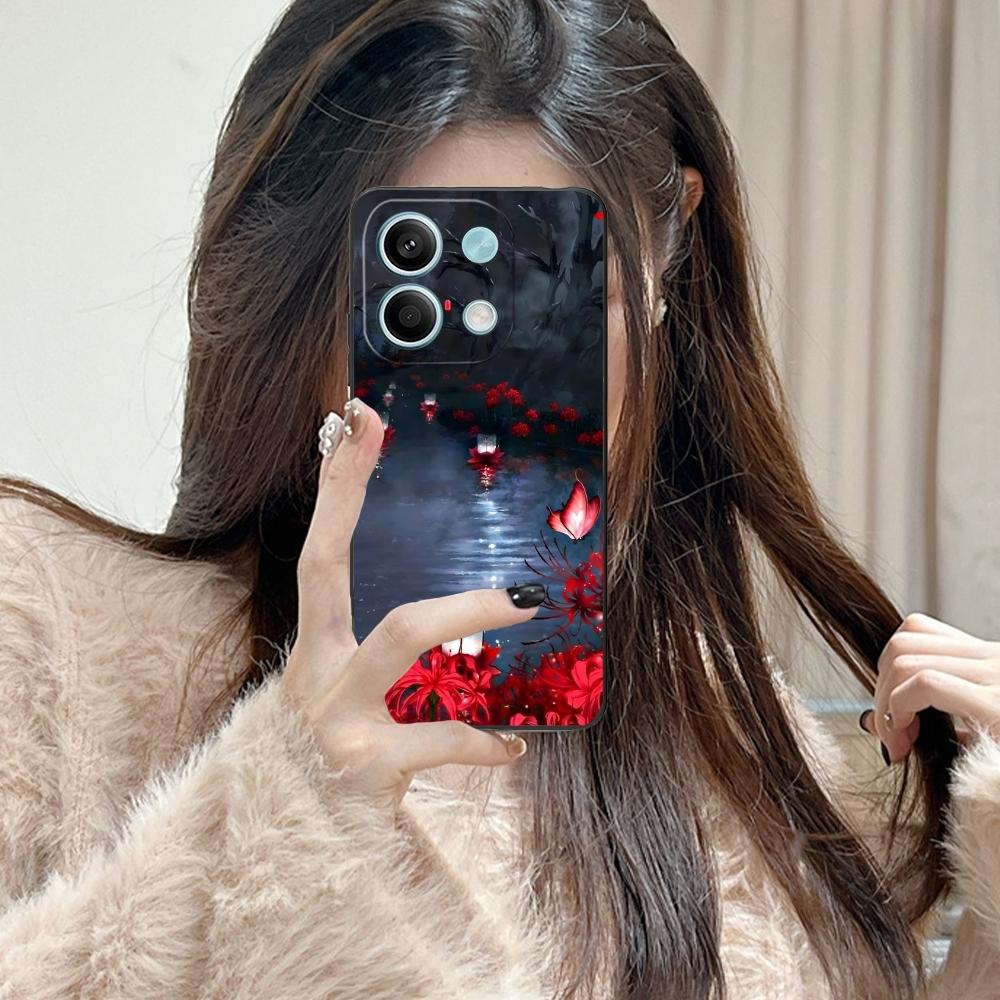 Cool Red Spider Lily Mobile Cell Phone Case for Xiaomi Redmi Note 13 12 11 10 9 8 7 6 S A Pro Lite Plus 5G Black Cover Shell