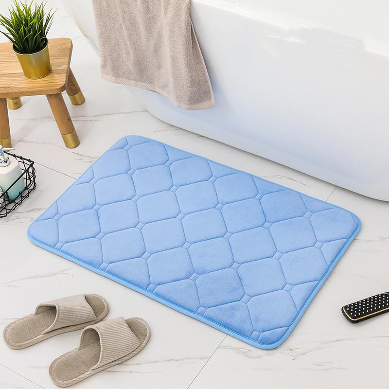 Inyahome Memory Foam Bath Mat Absorbent Bathroom Rug Bathmat Non Slip Floor Mats Kitchen Runner Restroom Living Room Blue Carpet