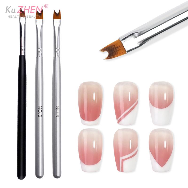 1PCFrench Oblique Tip Nail Brush Half Moon Shape UV Gel Nail Acrylic Painting Drawing Liner Pen Silver Black Handle Manicure DIY