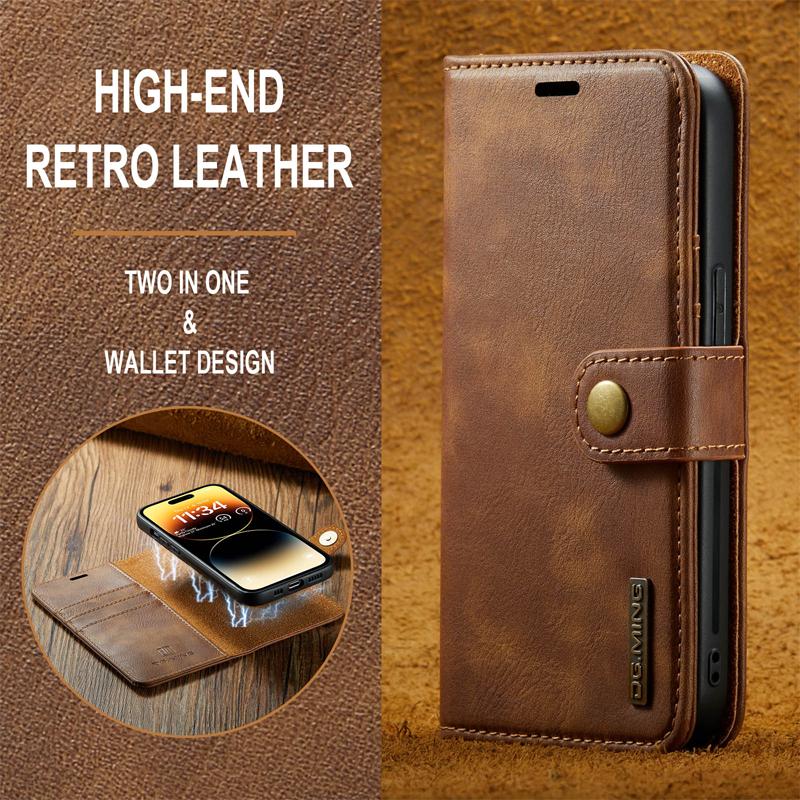 For iPhone 15 14Pro Max 13 12 11 Pro Max Plus XS X XR Deluxe Removable Magnetic Wallet Flip Cover Cell Phone Leather Case