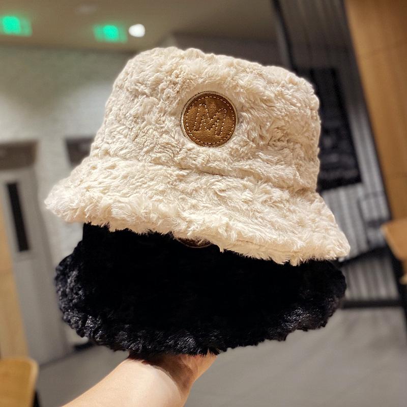 

Thickened plush bucket hat women s autumn and winter versatile show small face imitation fur warm basin hat Adult (56-58cm) хакі