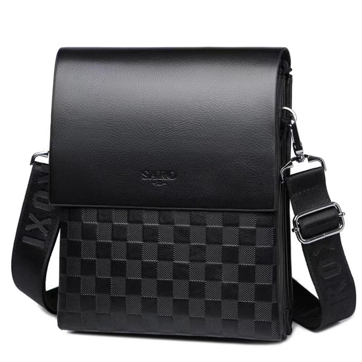 

Men s Business Checkered Shoulder Bag, Soft Leather Adjustable Strap Crossbody Bag, Lightweight Multi Compartment Casual Sling Bag