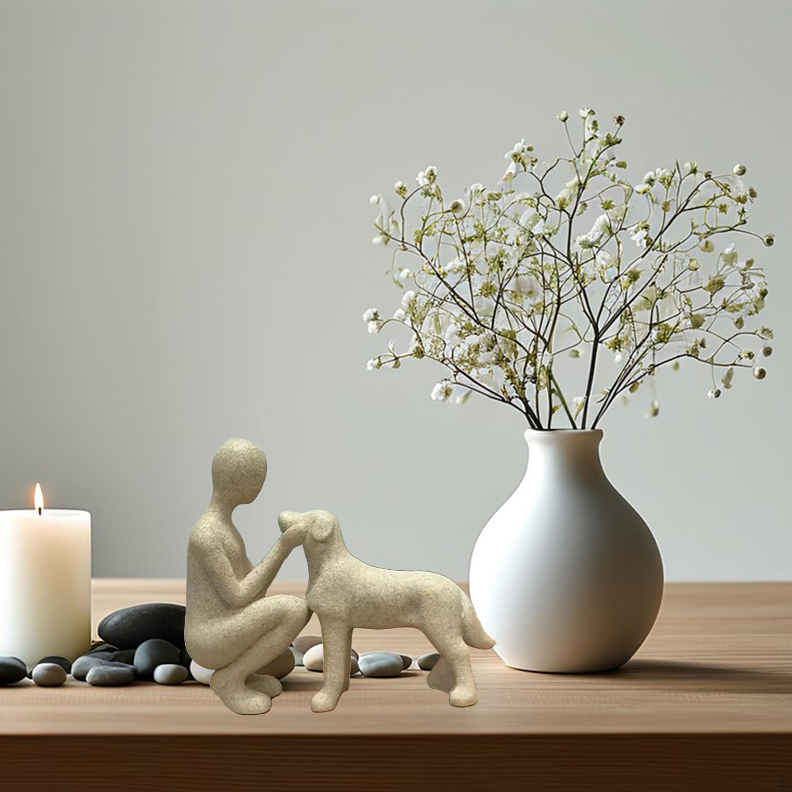 

Man and Dog Statue Lover Friendship Figurine Minimalist Craft Collection Sculpture Ornament for бежевый