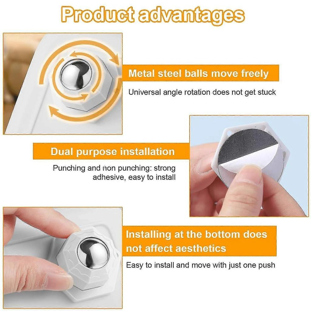 Conjunto de 12 rodízios para móveis brancos, polia universal de aço inoxidável para móveis, rodízios de transferência de esferas para movimentação de móveis e mercadorias