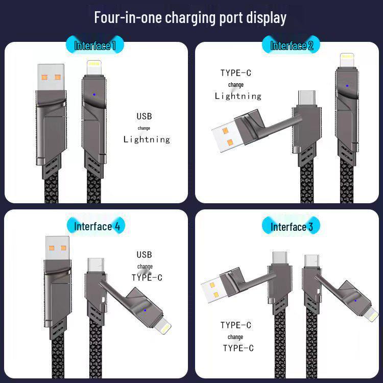 Zinc Alloy Braided 4-in-1 Type-C PD Fast Charging USB Cable