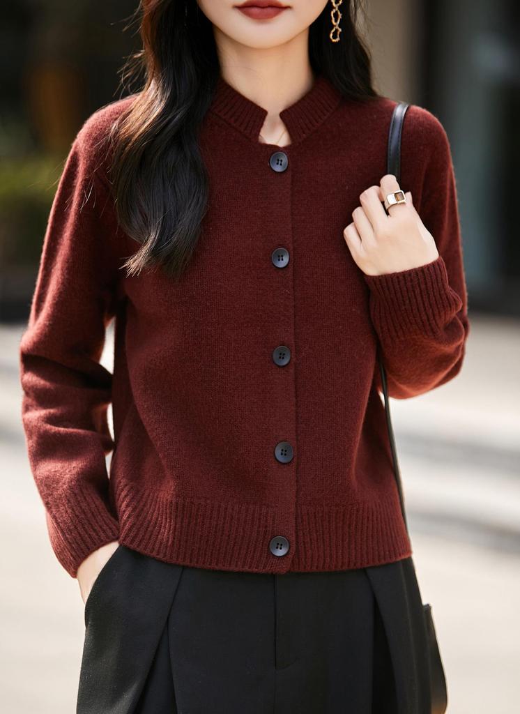 Women's Pure Wool Seven-Stitch Knit Stand Collar Coat Cardigan