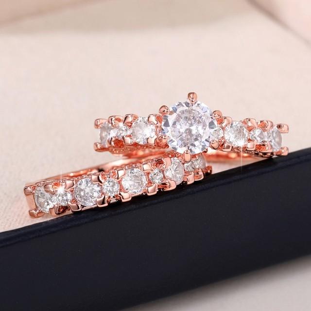 

Caoshi модные 2 шт./компл. обручальные кольца женские цвета розового золота/серебра аксессуары для свадьбы двойной комплект колец для женщин 6