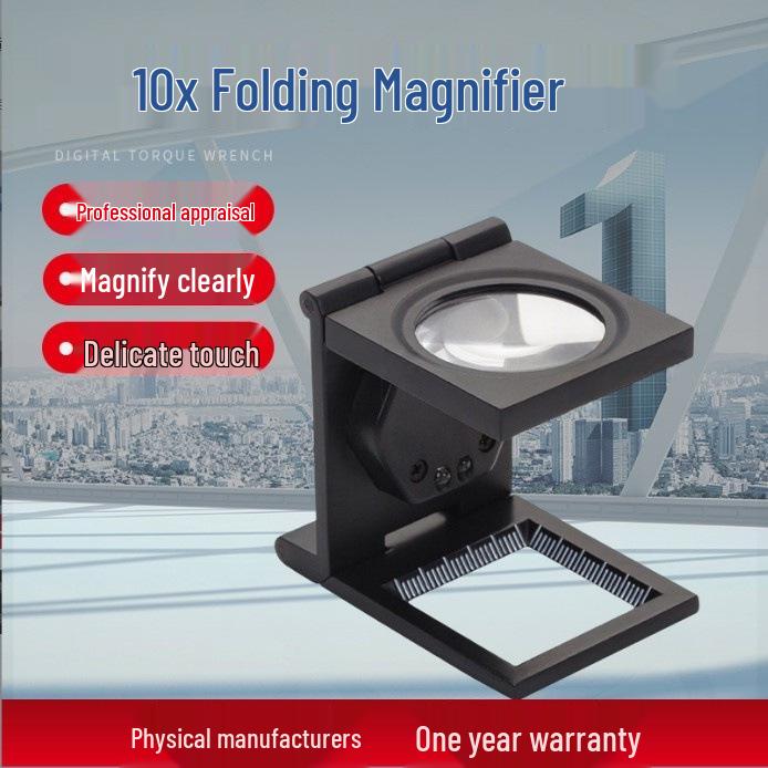 

10x Folding All-Metal LED Linen Tester Magnifier with Dual Lights and Scale