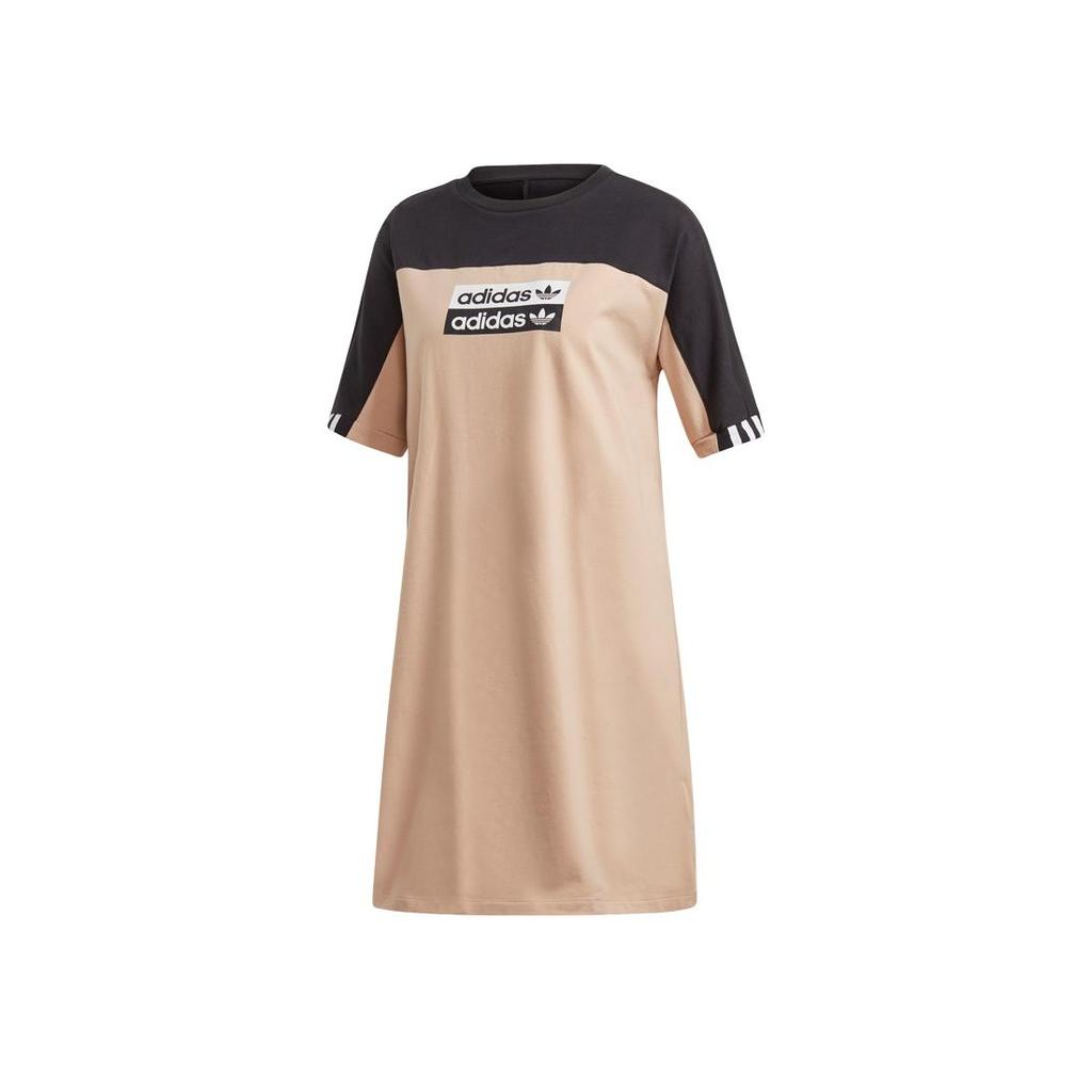 Adidas Originals Comfortable Breathable Round Neck Pullover Short Sleeve Dress Women Dresses Brown EC0774