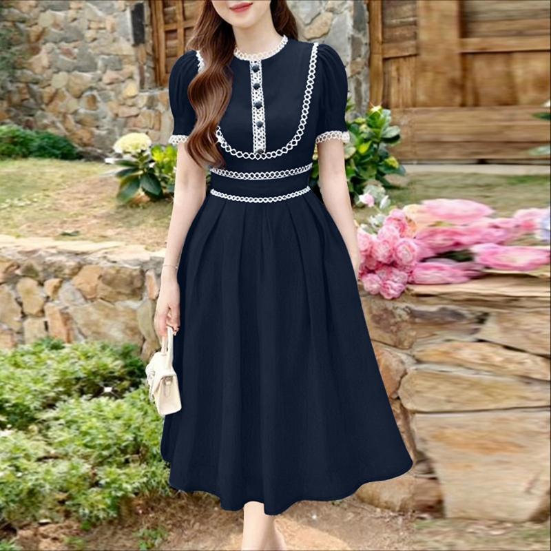 ZANZEA Women Casual Round Neck Elegant Short Sleeve Dress
