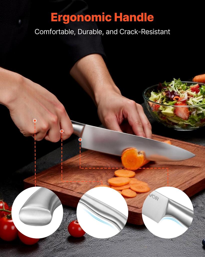 Kitchen Knife Set with Block and Sharpener, 15 Piece German High Carbon Stainless Steel Sharp Knife Set, Kitchen Cutlery with Ergonomic Handle,