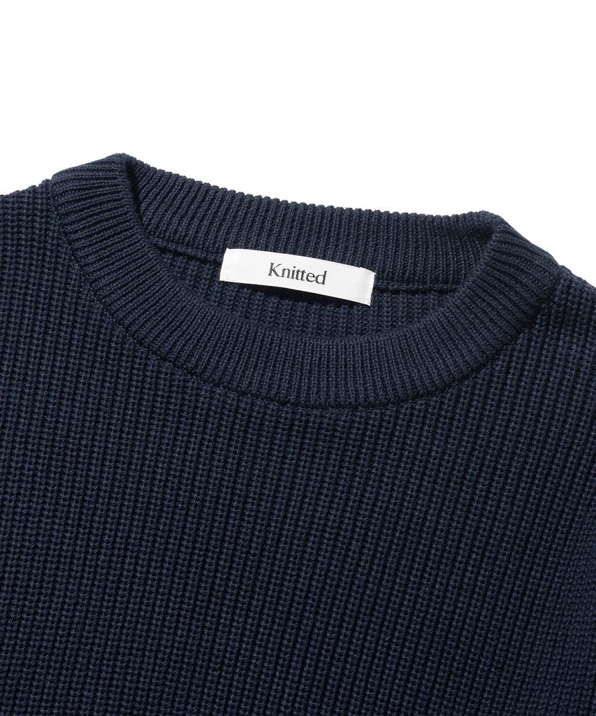KNITTED Soft Cotton Drop Shoulder Waffle Knit Navy