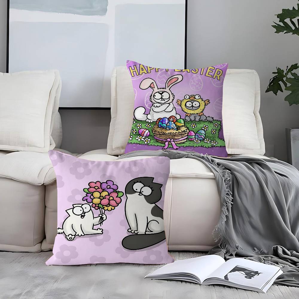 S-Simons Cartoon C-Cat Cushion Cover Inches Farmhouse Decor Home Throw Pillow Covers For Couch Decorations