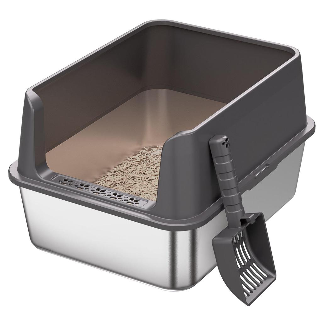 Stainless Steel Cat Litter Box with Anti-Splash Top-Entry Lid, Sizes S-XXXL.