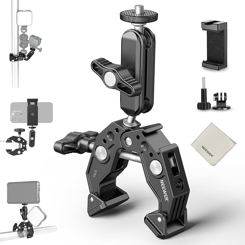 NEEWER Super Clamp with Ballhead Magic Arm, Cold Shoe, Phone/Action Camera Mount Adapter Compatible with SmallRig GoPro DJI