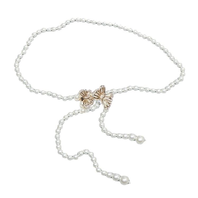 Cool Girls Trendy Pearls Butterfly Metal Waist Chain Dress Decorative Belt Body Chain Waist Cincher Belly Accessories