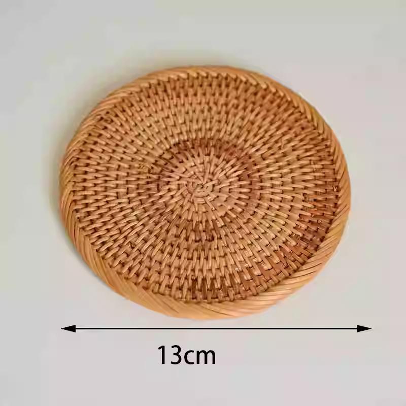 Getränkeuntersetzer, rund, Teller, Geschirr, handgefertigt, Tischset, rutschfest, Rattan-Gewebe, Tassenmatte, Wärmedämmung, Tischschüsselunterlage