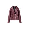 Conjunto de Dos Piezas para Mujer: Chaqueta de Cuero PU de Doble Botonadura con Solapas y Falda Plisada