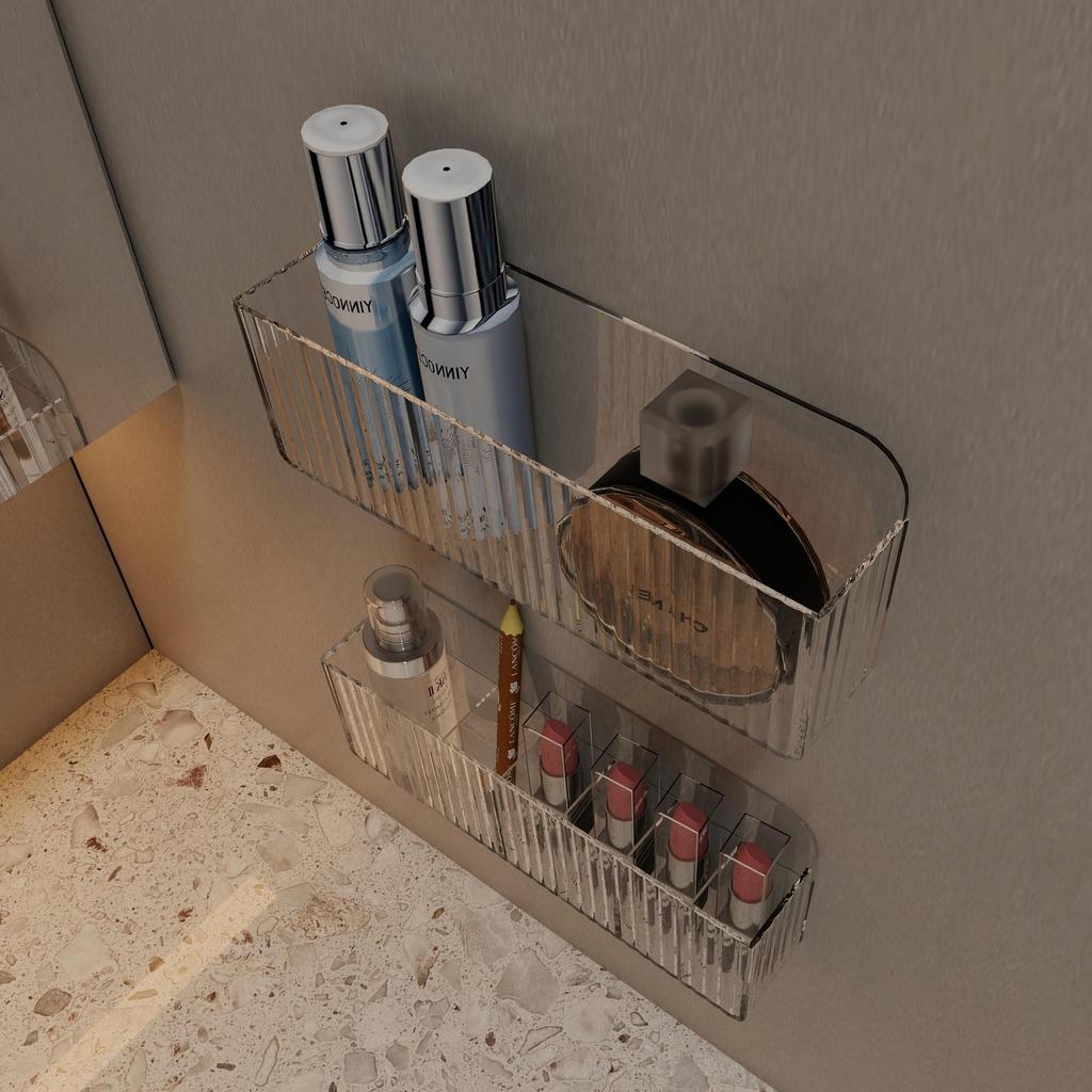 Wandmontierter Organizer Spiegelschrank Selbstklebende Aufbewahrungsbox für kleine Gegenstände Augenbrauenstift Lippenstift Lipgloss Organizer