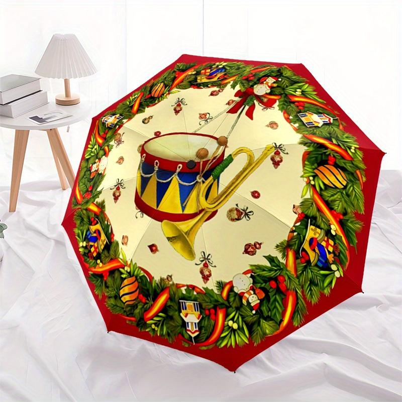 1pc Christmas wreath Automatic Umbrella 8-Bone Design Compact Gear for Outdoor Travel, Perfect Holiday Gift yy250827008