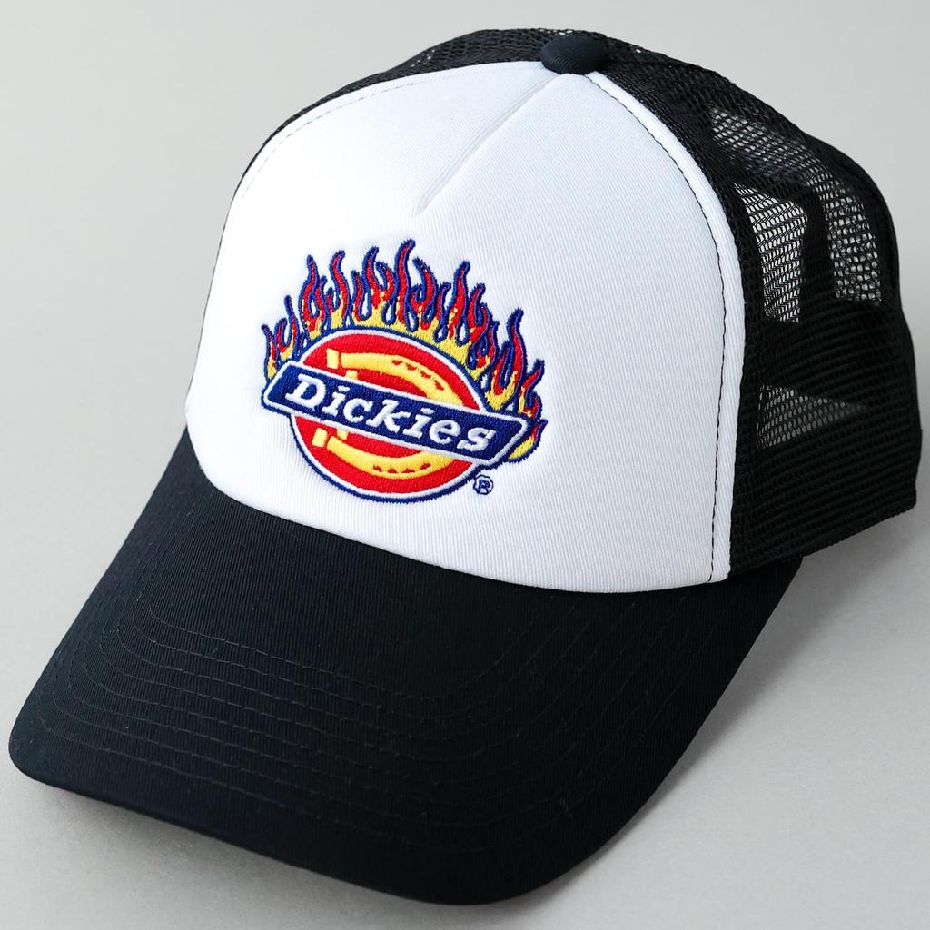 Dickies Flame Logo Standard Mesh 874 Street Cap Free Flame Cap, Unisex, (JP, Alphabet, Size, White)
