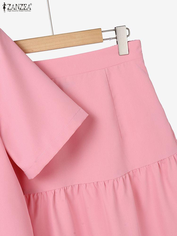ZANZEA Damen Kurzarmbluse und Röcke Sommer Zweiteiliges Anzug-Set