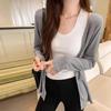 2026 Women's Thin Grey Cardigan: Korean-Style Knit Long Sleeve for Spring & Autumn