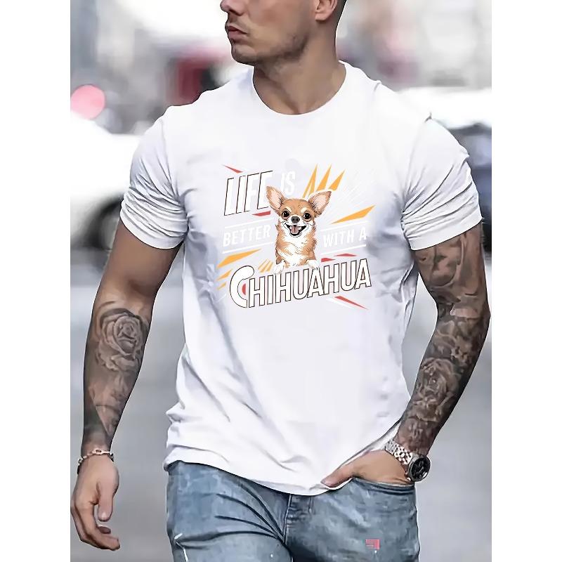 

European sizes A Vibrant And Fun Casual Men S Short-Sleeve T-Shirt Featuring a Cute Chihuahua Design. Comfortable Crew Neck. Suitable for Summer S белый