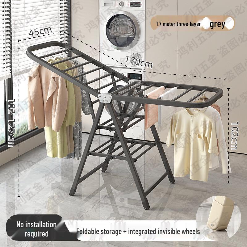 Folding Floor-Standing Clothes Drying Rack for Household, Bedroom, Balcony, Indoor Use - Ideal for Baby Clothes and Quilts.
