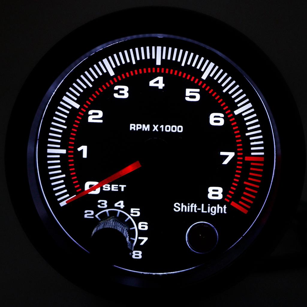 3.75in Black Racing Car Tachometer 0‑8000 RPM 12V Universal Automobile Gauge Meter