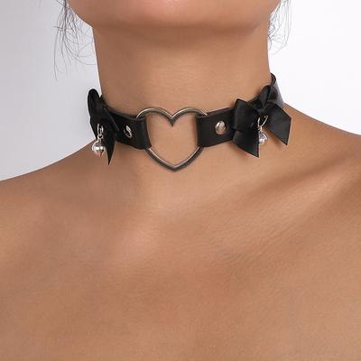 Sweet Wind Geometric Love Collar, Leather Bow Bells Halloween Choker Necklace