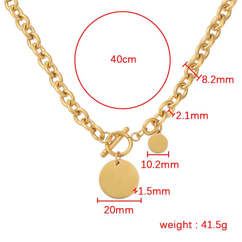 Luxury European & American Style Hip Hop Stainless Steel Chunky Chain Necklace with Round Tag & OT Buckle