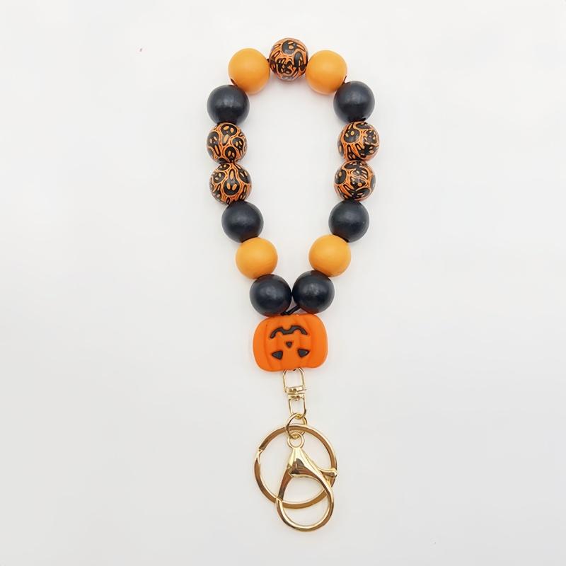 1PC Halloween keychain, cute black bat pumpkin charm bead keychain wristband, Halloween gift