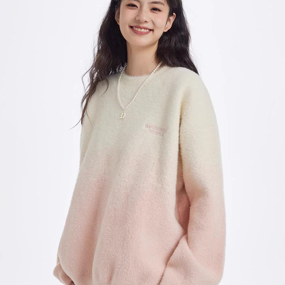 

Pink Gradient Mink Fur Loose Knit Pullover - Autumn/Winter Collection Double Extra Large абрикосовий