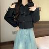Off Shoulder Design Women's Shirt Solid Color Ruffled Bow Famale Button Blouse New Trend Fashionable Loose Ladies Long Sleeved Top