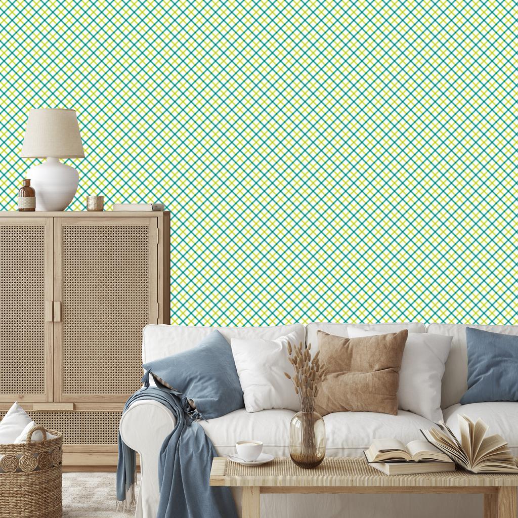 Mint and lime vichy check wallpaper for living room and bedroom 50x1000