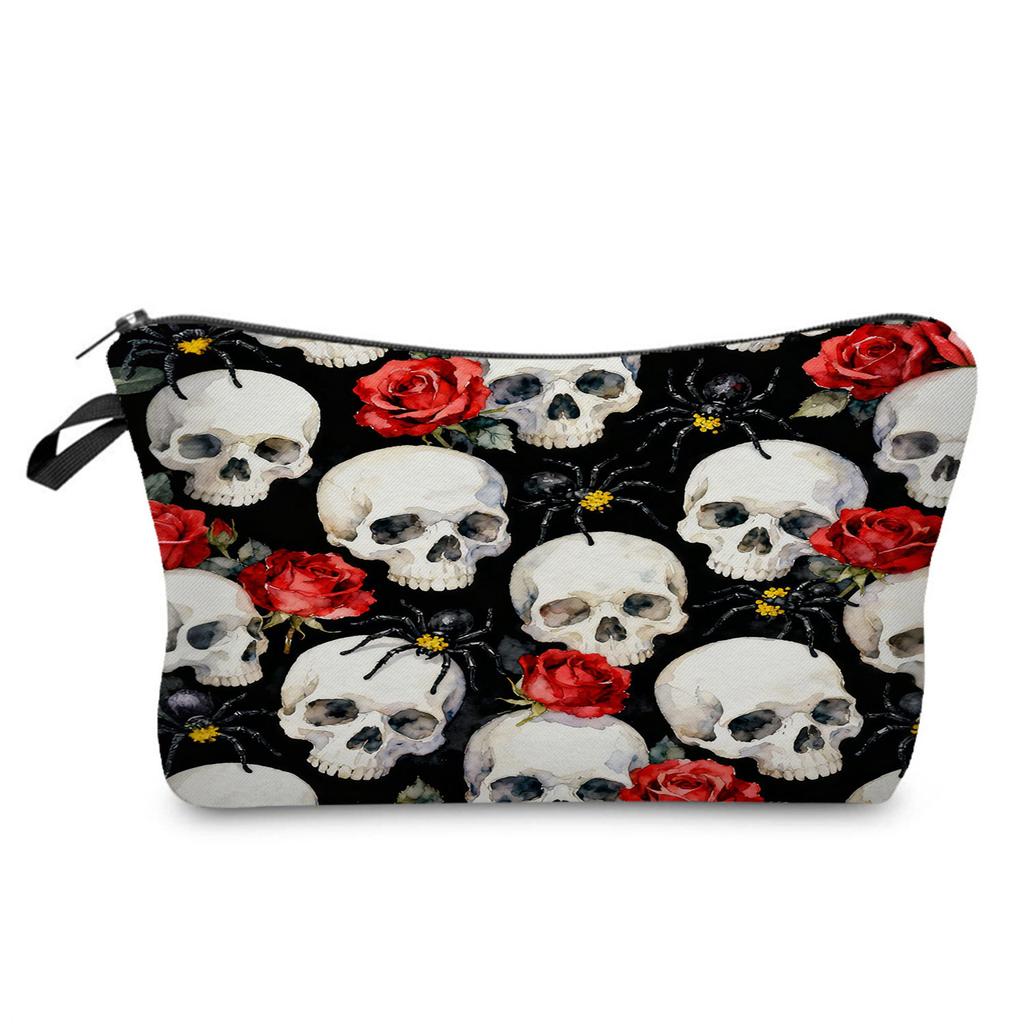 Skull Print Cosmetic Bag, Nail Polish Storage Bag, Daily Travel Clutch Bag, Toilet Bag.