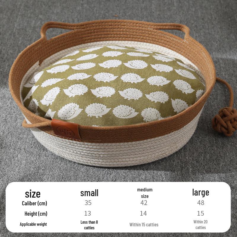 Hand-Woven Round Rattan Pet Bed - Japanese Cattail Cool Mat for Cats and Dogs