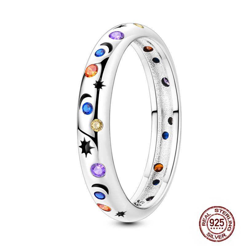 Shine Women koppar Fingerringar 925 Sterling Hjärta Krona Glöd Eldfluga Stjärna Sol Tusensköna Stapelbar Originalring Årsdag Zirkon