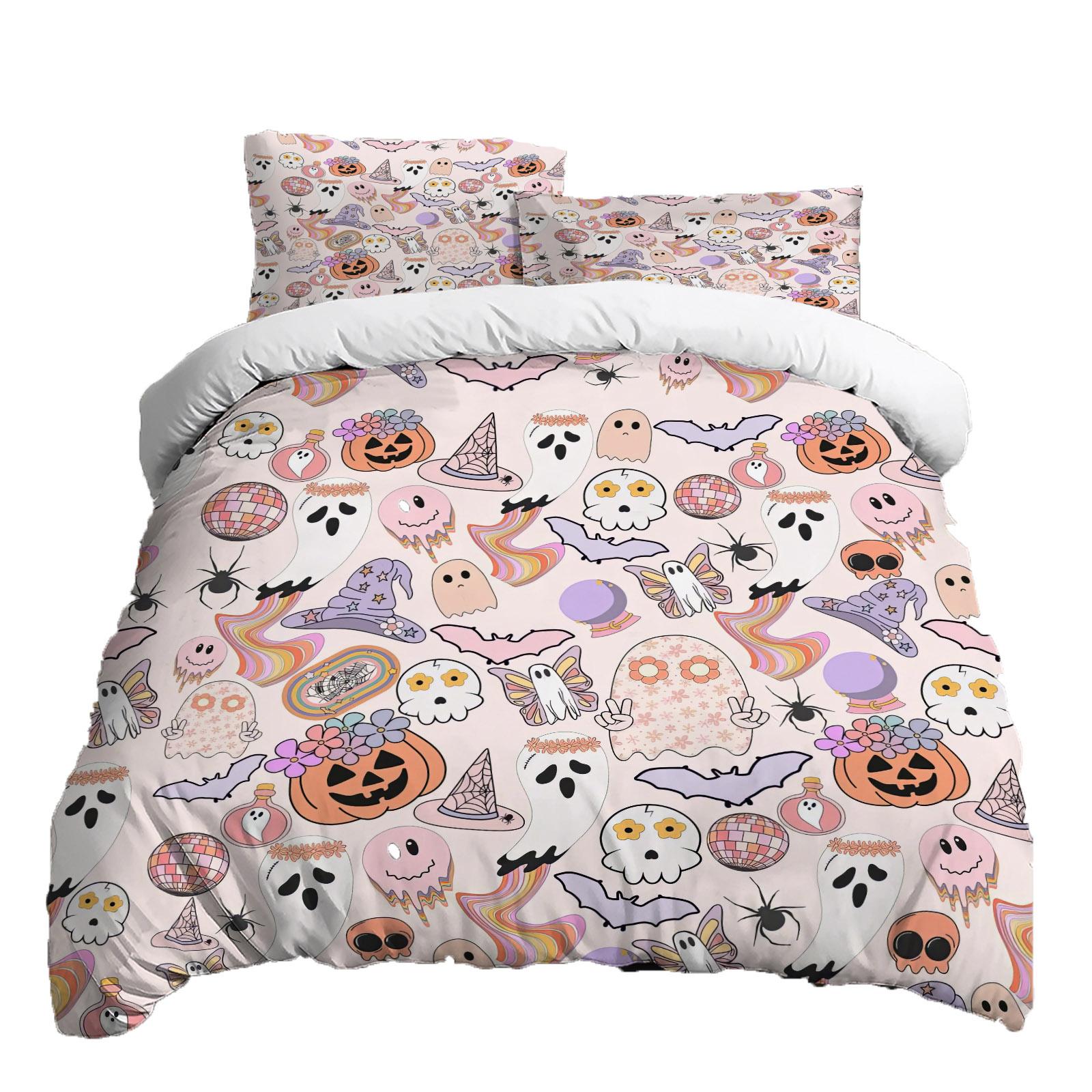 

Хэллоуин Комплект постельного белья из трех предметов Пододеяльник Наволочка Матовая ткань Утолщенный XS розовый