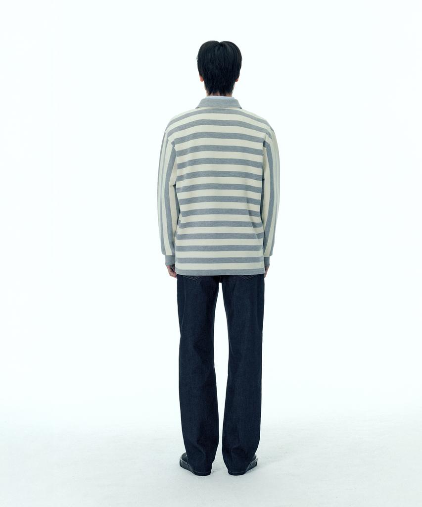 PLAC Rugby Striped Polo Shirt Grey