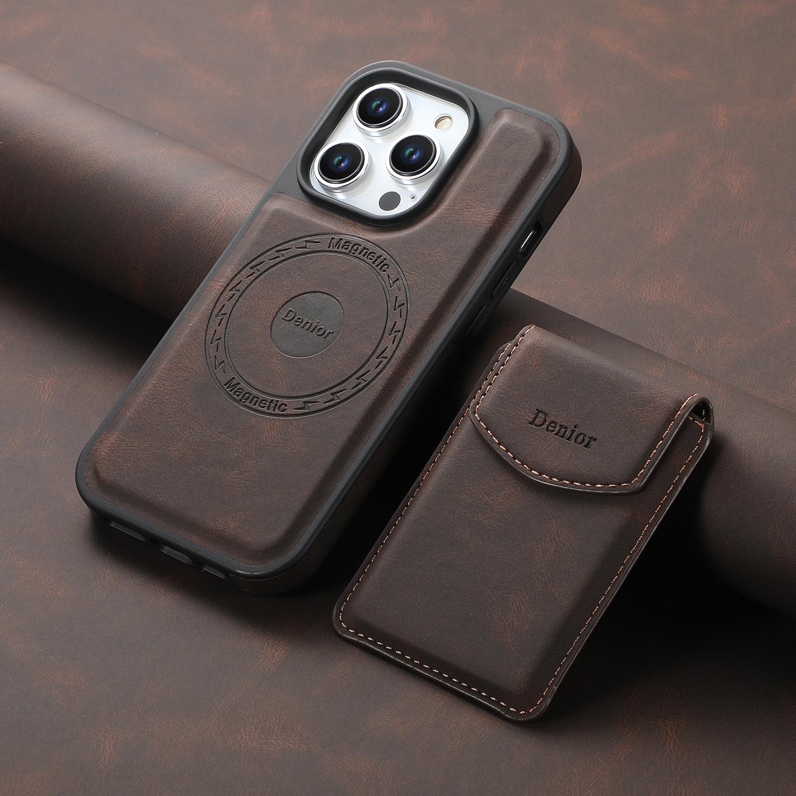 

Detachable Card Slot Wallet Holder Phone Case for iPhone 16 Pro Max Air 17 15 Pro 14 Plus 13 12 Magnetic Charging Leather Shell iPhone 13 Pro Max темно-коричневого кольору