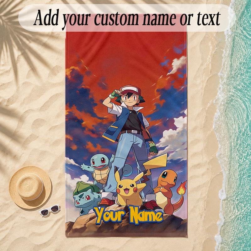 Beach TowelPokémon Custom Name Text Personalized Soft Towel for Beach Pool Indoor Home Decor Gift