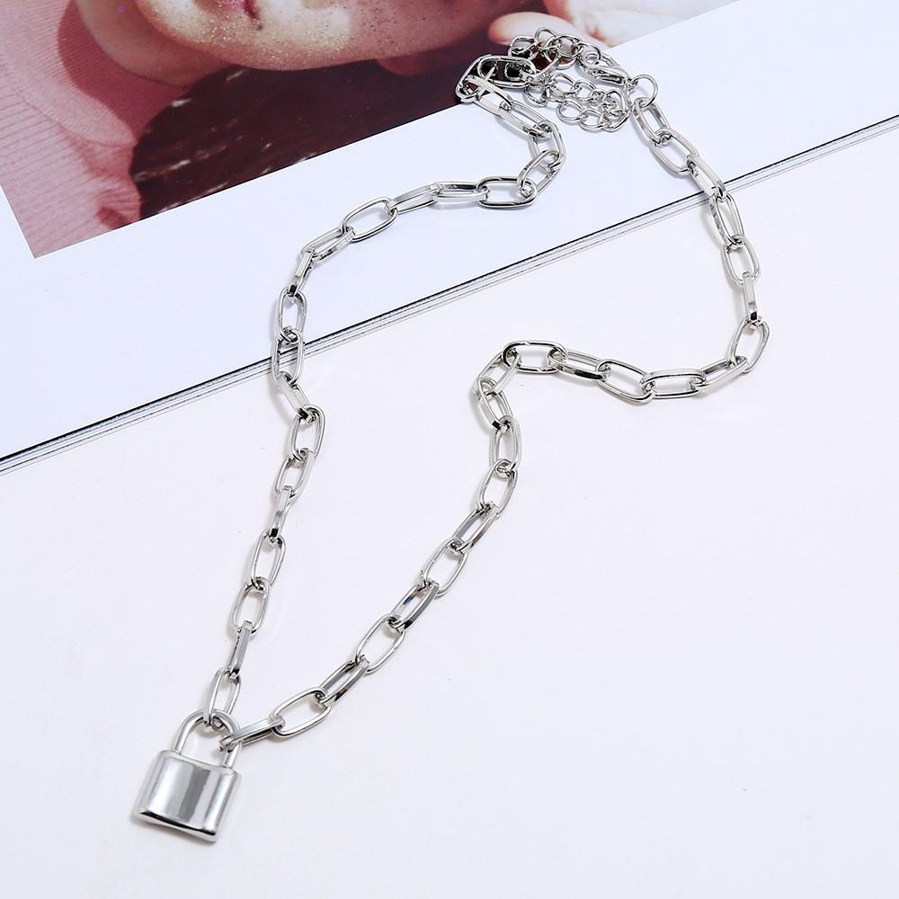 Fashion Punk Alloy Chain Necklace With Lock Pendant For Casual Wear And Gifts