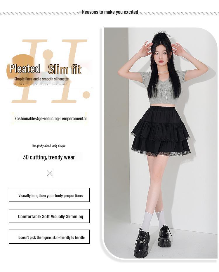 New Petite French Ballet A-line Fluffy Lace Pleated Skirt