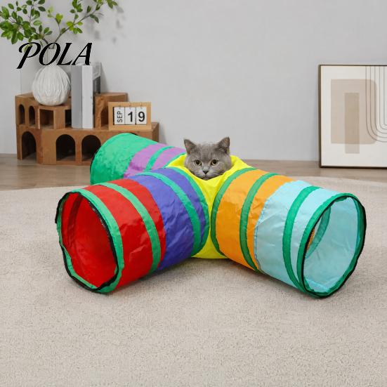 Cat Rolling Tunnel Rainbow Toy, Collapsible Hide with Peek Hole, Zippered Interactive Toy Modular Tunnels, Can Be Freely Combined for Indoor