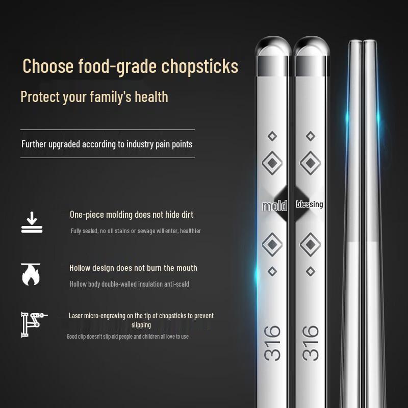 Shuangqiang 316L Stainless Steel Chopsticks 10-Pair Set