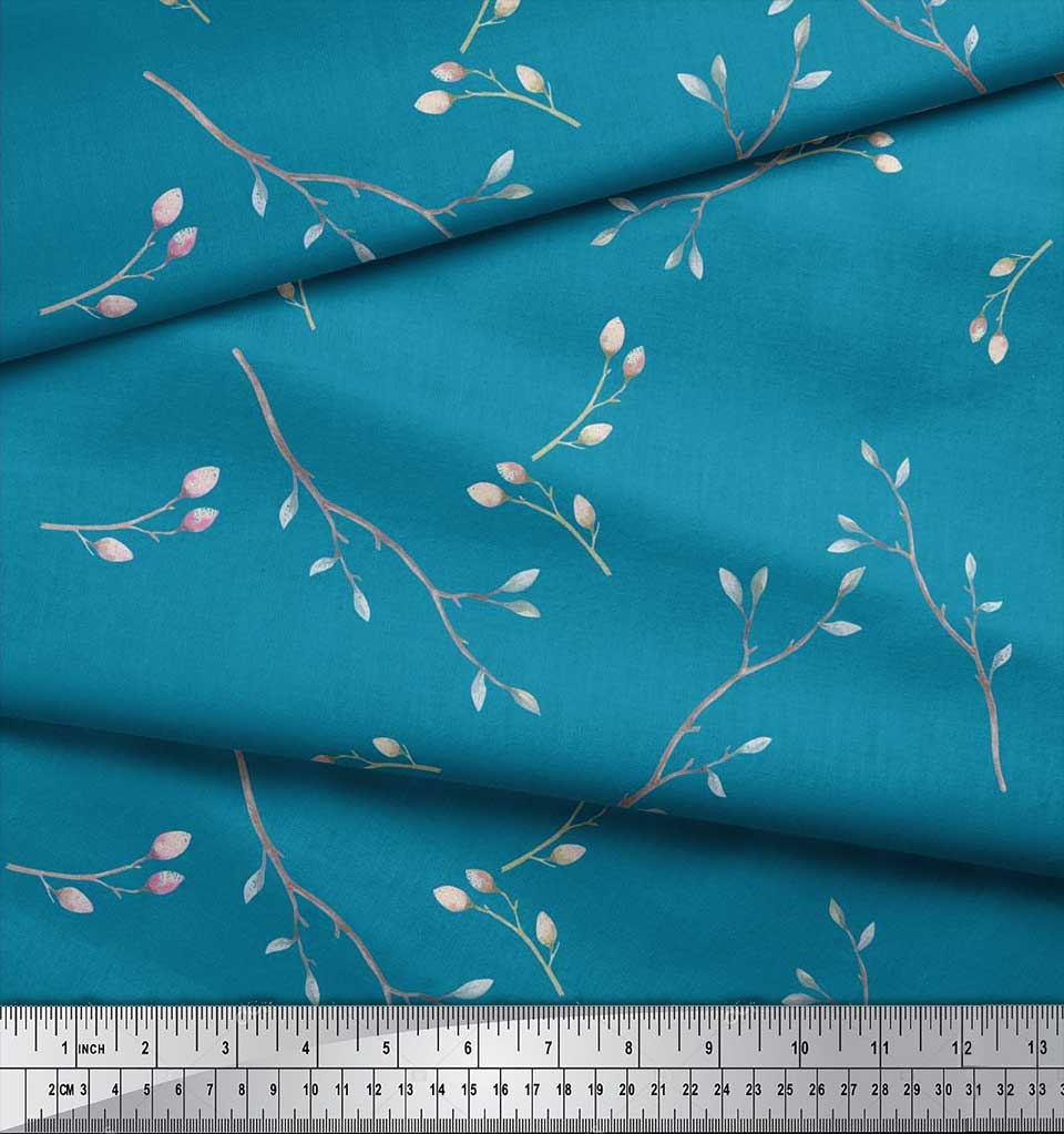 Soimoi Japan Crepe Satin Fabric Leaves & Buds Flower Print Fabric by the metre 42 Inch